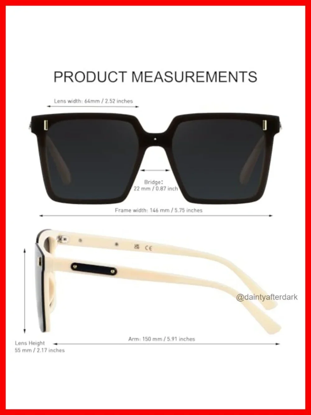 Oversized Rimless Square Sunglasses UV400 Protection Plastic Frame Unisex